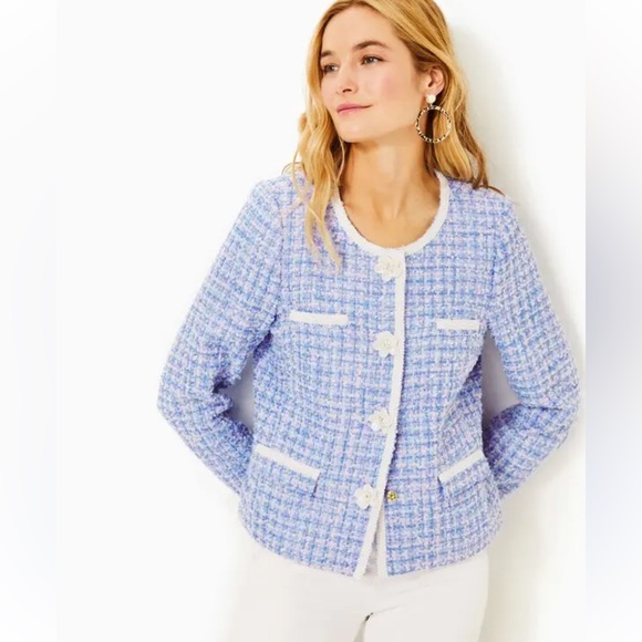 NWT Lilly Pulitzer Jaden Tweed Boucle Jacket, Lark Lilac Swirl, 8 - Picture 2 of 7
